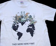 画像1: 90s Hanes THEY WERE HERE FIRST. アニマル 地球 アート コットンTシャツ 白 M (1)