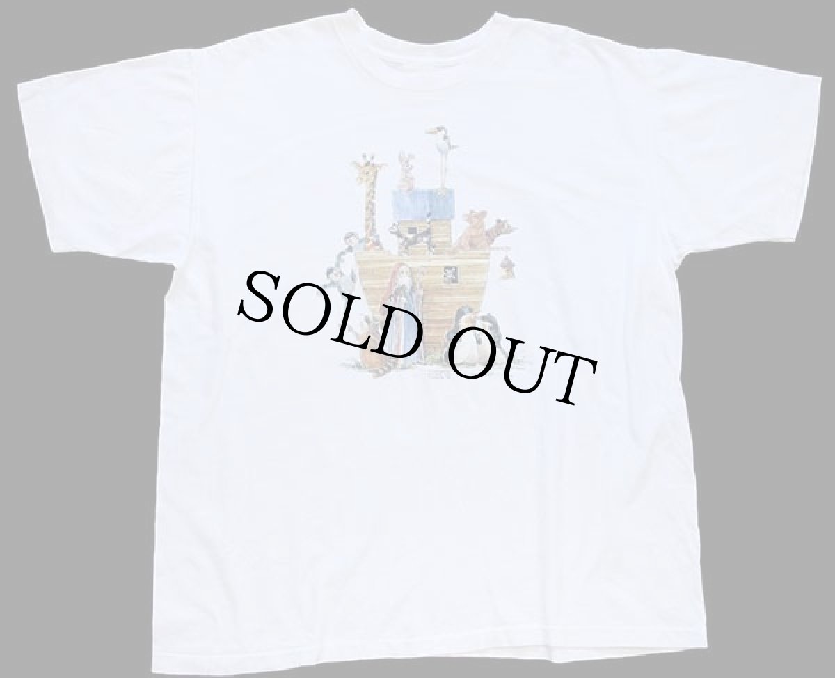 画像2: 90s USA製 アニマル ノアの箱舟 アート コットンTシャツ 白 XL (2)