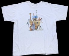 画像2: 90s USA製 アニマル ノアの箱舟 アート コットンTシャツ 白 XL (2)