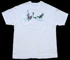 画像3: 90s Hanes フィッシング イラスト 両面プリント コットン ポケットTシャツ 白 XL (3)