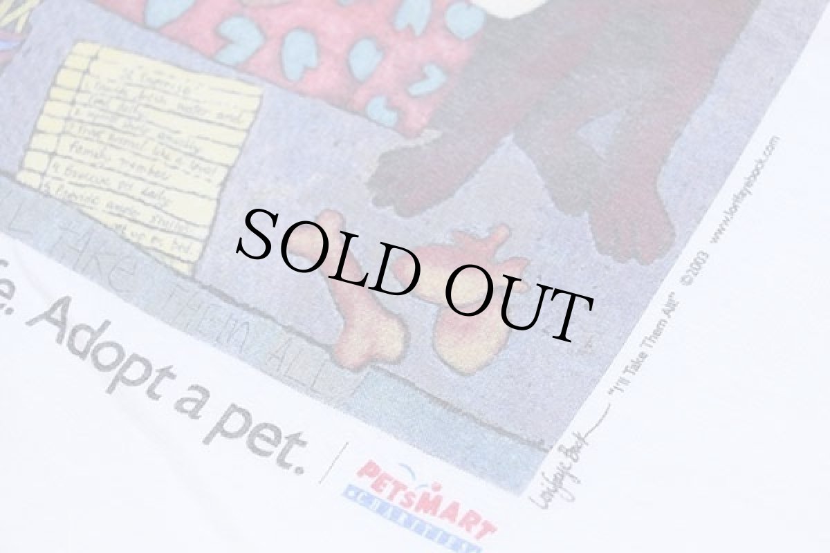 画像6: 00s Save a life. Adopt a pet. PETSMART ドッグ キャット アート コットンTシャツ 白 XL (6)