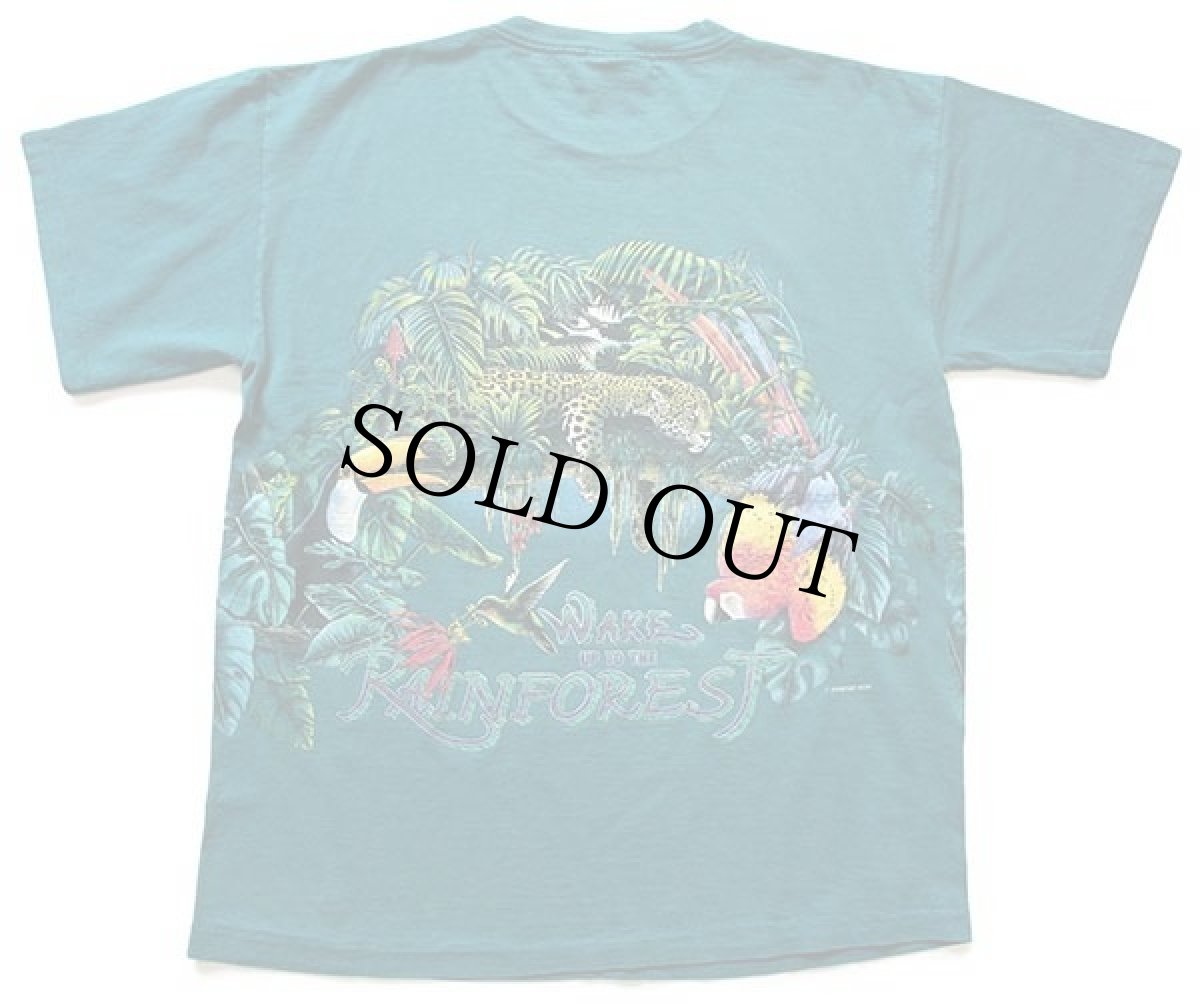 画像3: 90s USA製 HABITAT WAKE UP TO THE RAINFOREST アニマル バード アート 両面プリント コットンTシャツ 緑 L (3)