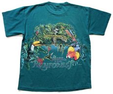 画像3: 90s USA製 HABITAT WAKE UP TO THE RAINFOREST アニマル バード アート 両面プリント コットンTシャツ 緑 L (3)