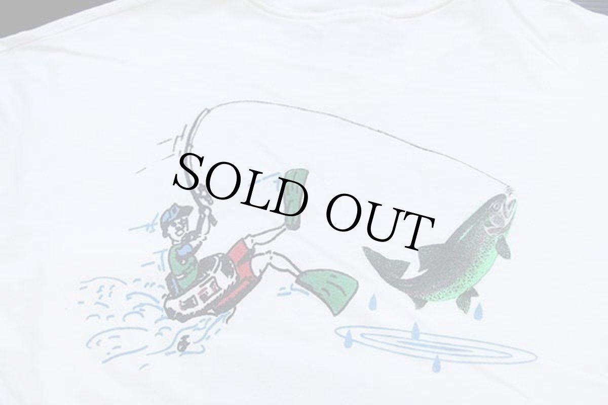 画像4: 90s Hanes フィッシング イラスト 両面プリント コットン ポケットTシャツ 白 XL (4)