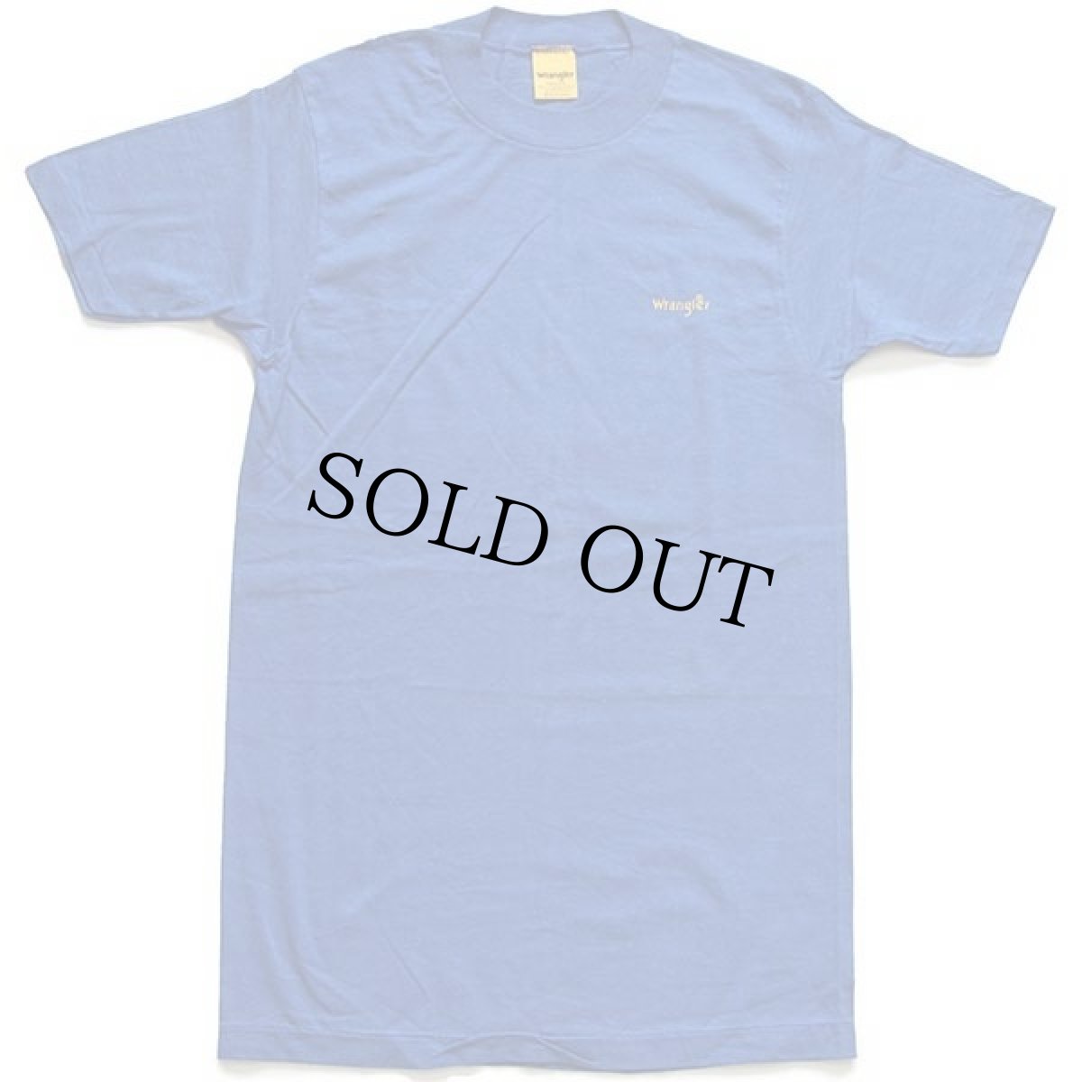 画像2: デッドストック★80s USA製 Wranglerラングラー ロゴ ワンポイント コットンTシャツ 青 M (2)