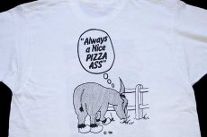 画像4: 80s THE BAD ASS CAFE Dublin's No.1 PIZZA Warehouse ロバ 両面 染み込みプリント コットンTシャツ 白 (4)