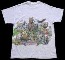 画像3: 90s USA製 Hanes NORTH AMERICAN WILDERNESS アニマル 両面プリント アート コットンTシャツ 杢ライトグレー M (3)