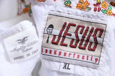 画像4: 90s イタリア製 JESUS ワンポイント 花柄 刺繍 半袖 コットンシャツ 白 XL (4)