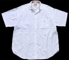 画像1: 90s イタリア製 JESUS ワンポイント 花柄 刺繍 半袖 コットンシャツ 白 XL (1)