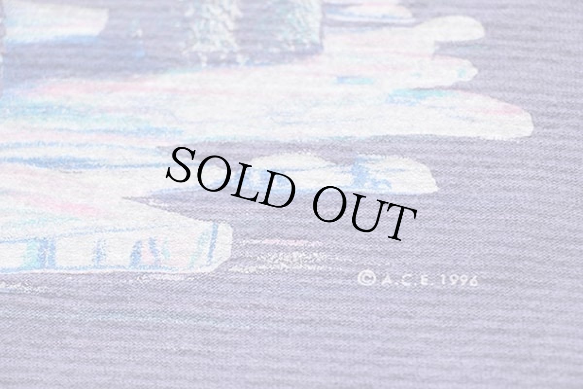 画像5: 90s USA製 ALASKA シロクマ オーロラ アート 織り柄 コットンTシャツ 薄紫 XL (5)