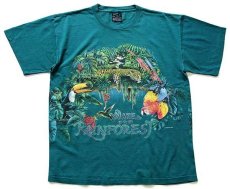 画像2: 90s USA製 HABITAT WAKE UP TO THE RAINFOREST アニマル バード アート 両面プリント コットンTシャツ 緑 L (2)