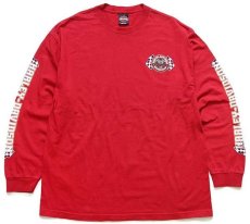 画像1: メキシコ製 HARLEY-DAVIDSON ハーレー ダビッドソン WILD WEST チェッカーフラッグ コットン 長袖Tシャツ 濃赤 XL (1)