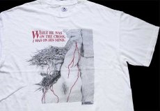 画像1: 00s WHILE HE WAS ON THE CROSS, I WAS ON HIS MIND. Christian Jesus アート コットンTシャツ 白 XL (1)