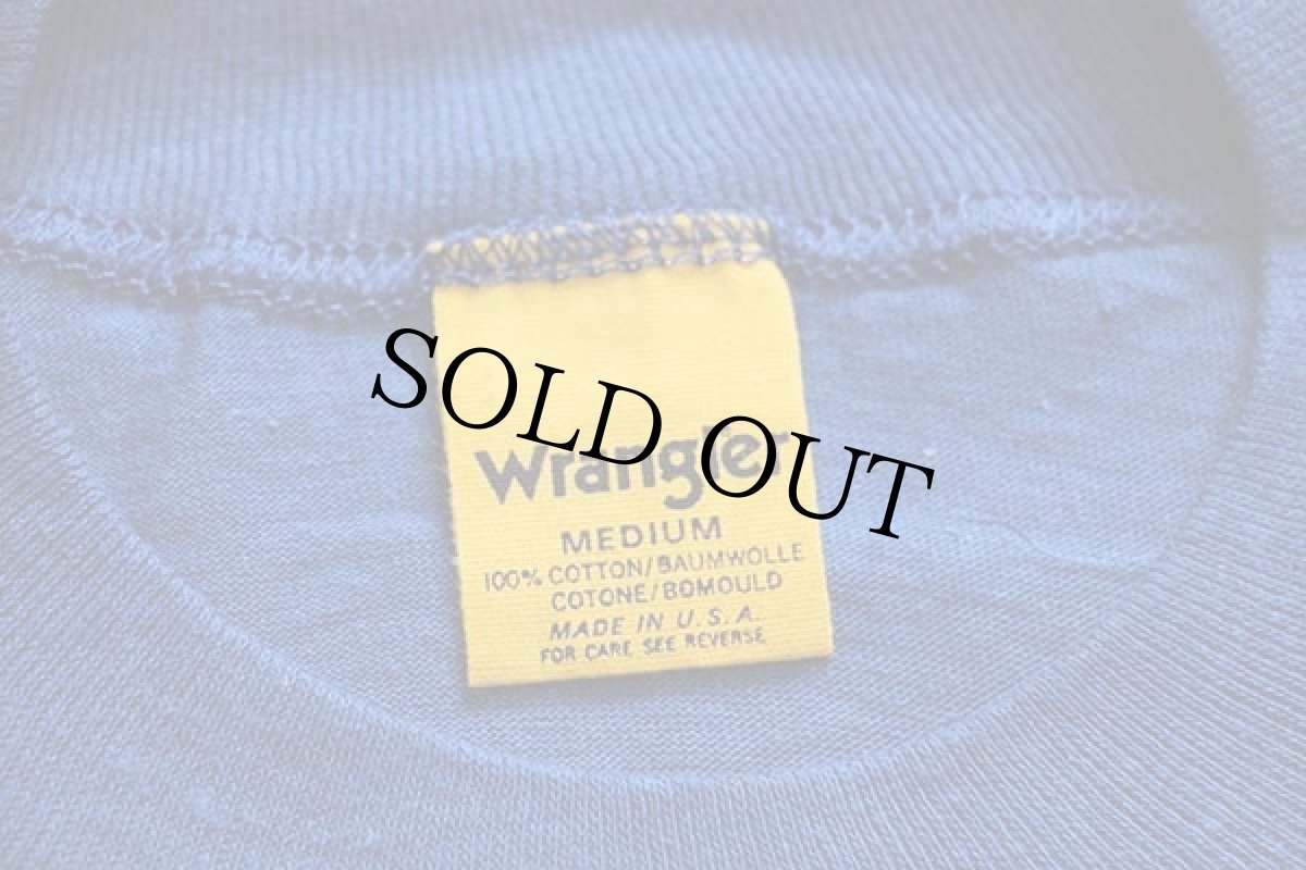 画像5: デッドストック★80s USA製 Wranglerラングラー ロゴ ワンポイント コットンTシャツ 青 M (5)