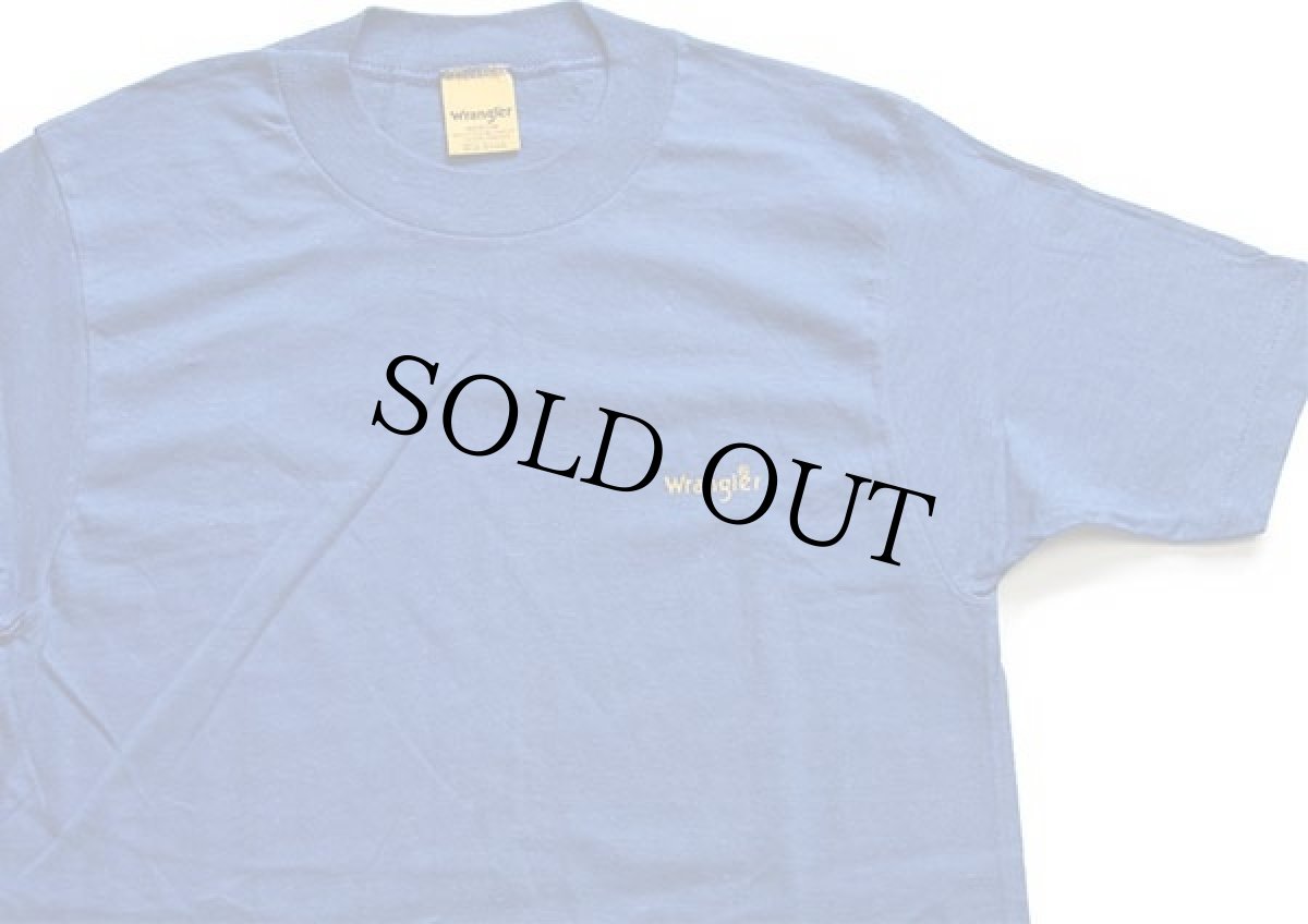 画像4: デッドストック★80s USA製 Wranglerラングラー ロゴ ワンポイント コットンTシャツ 青 M (4)
