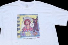 画像1: 00s Save a life. Adopt a pet. PETSMART ドッグ キャット アート コットンTシャツ 白 XL (1)