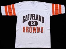 画像2: 80s USA製 LOGO7 NFL CLEVELAND BROWNS 19 三段中抜き ビッグロゴ Vネック フットボールTシャツ 白 (2)