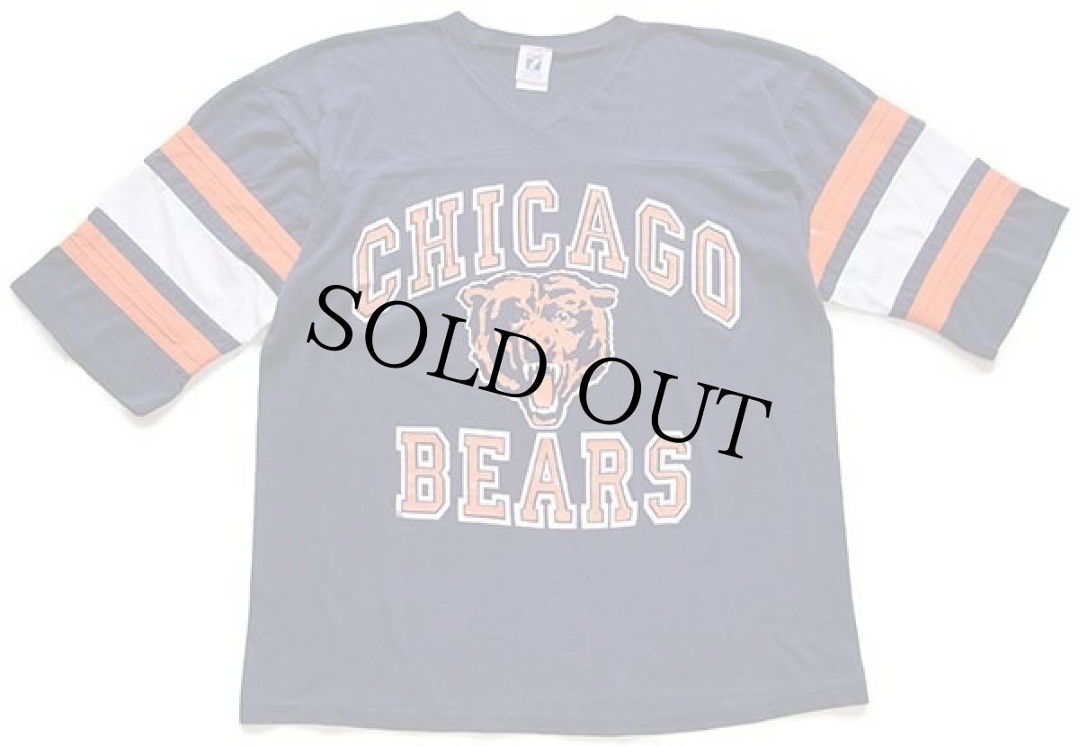 画像1: 80s USA製 LOGO7 NFL CHICAGO BEARS ビッグロゴ Vネック フットボールTシャツ 紺 L (1)