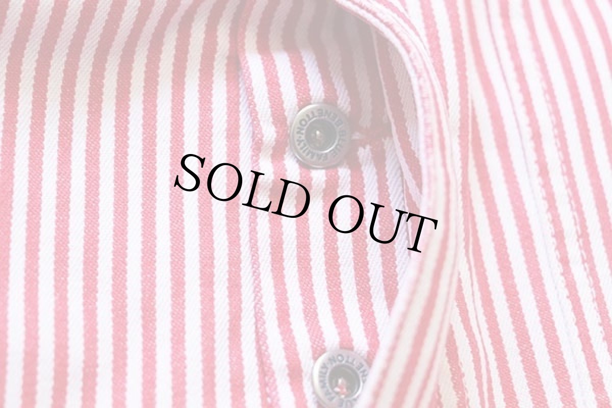 画像8: 90s イタリア製 BENETTONベネトン BLUE FAMILY ローバック ヒッコリー ストライプ オーバーオール 赤×白 42 (8)