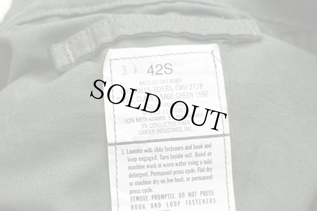 画像5: 11 米軍 CWU-27/P カバーオール アラミド フライトスーツ セージグリーン 42S★14 つなぎ (5)