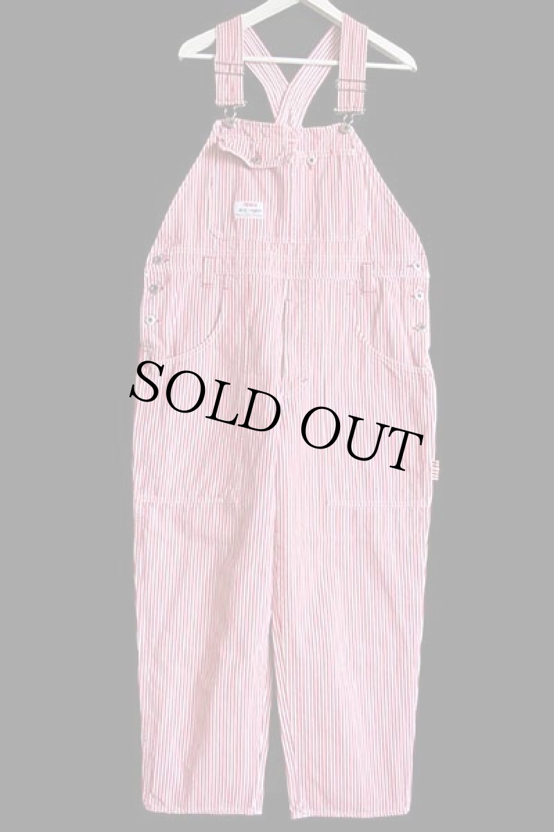 画像2: 90s イタリア製 BENETTONベネトン BLUE FAMILY ローバック ヒッコリー ストライプ オーバーオール 赤×白 42 (2)