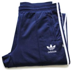 画像1: 90s adidasアディダス トレフォイル ロゴ刺繍 トラックパンツ 紺×白 D3★ジャージ (1)