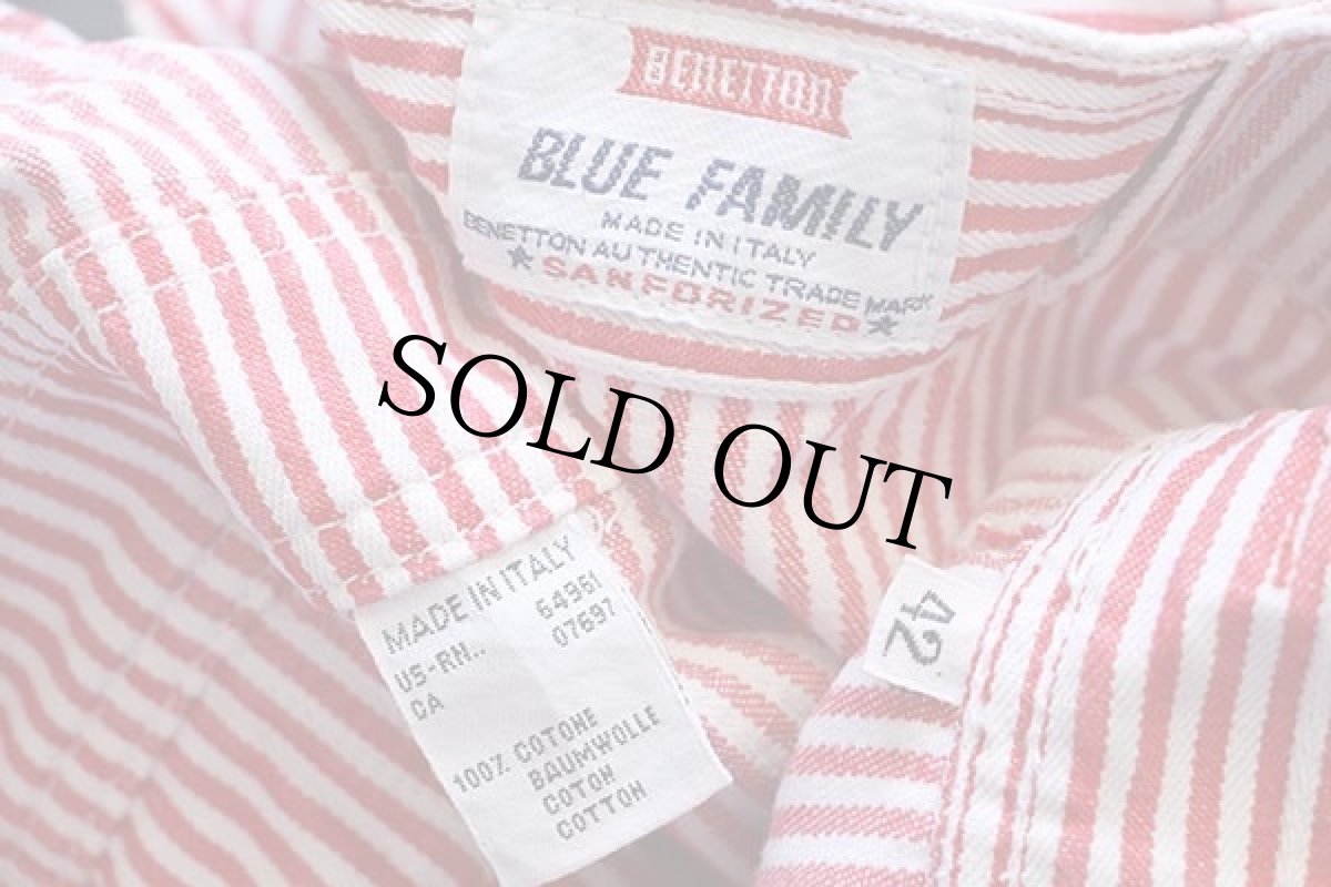 画像6: 90s イタリア製 BENETTONベネトン BLUE FAMILY ローバック ヒッコリー ストライプ オーバーオール 赤×白 42 (6)