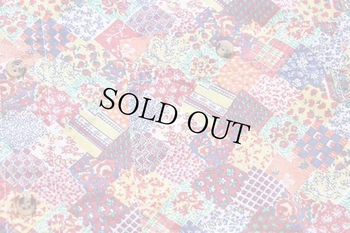 画像6: 90s SKIPPER 小花柄×総柄×チェック パッチワーク柄 半袖 コットンシャツ L★インド綿 (6)