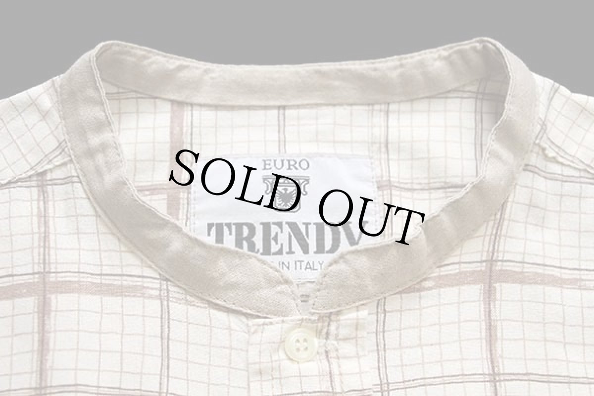 画像5: 90s イタリア製 TRENDY チェック アート バンドカラー 半袖 コットンシャツ (5)