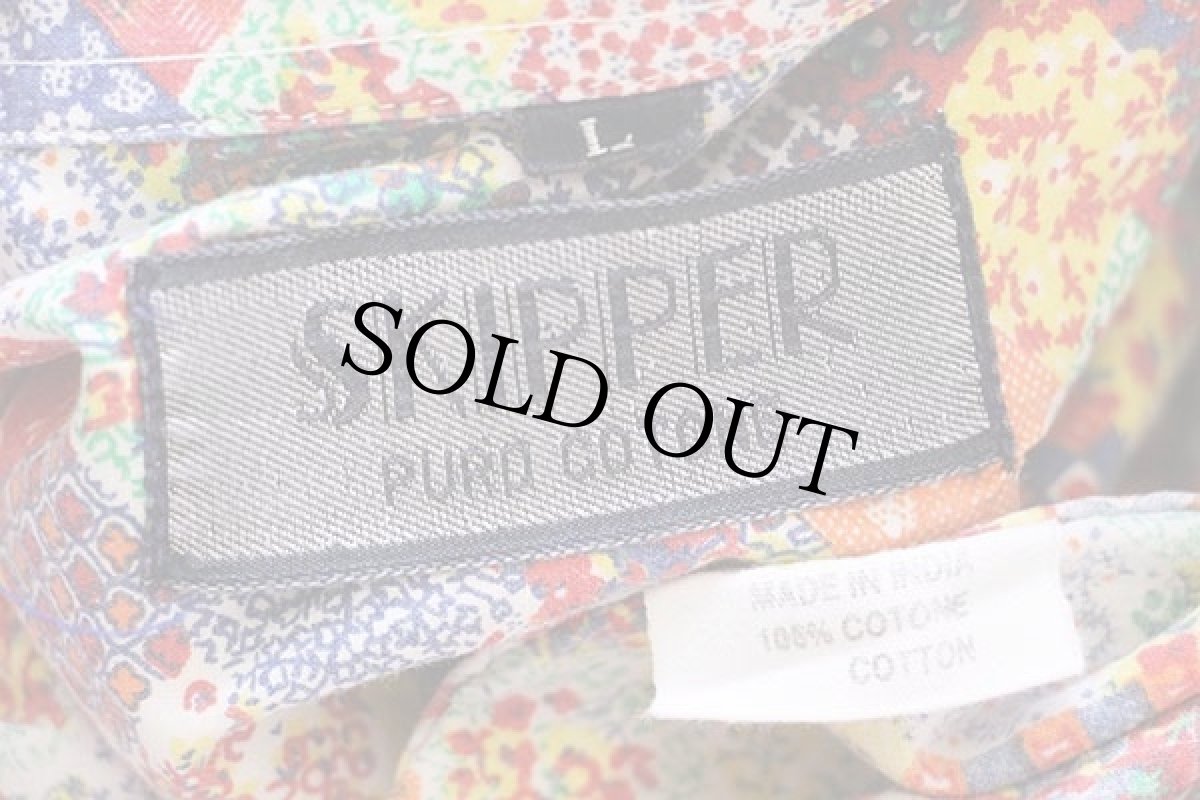 画像4: 90s SKIPPER 小花柄×総柄×チェック パッチワーク柄 半袖 コットンシャツ L★インド綿 (4)