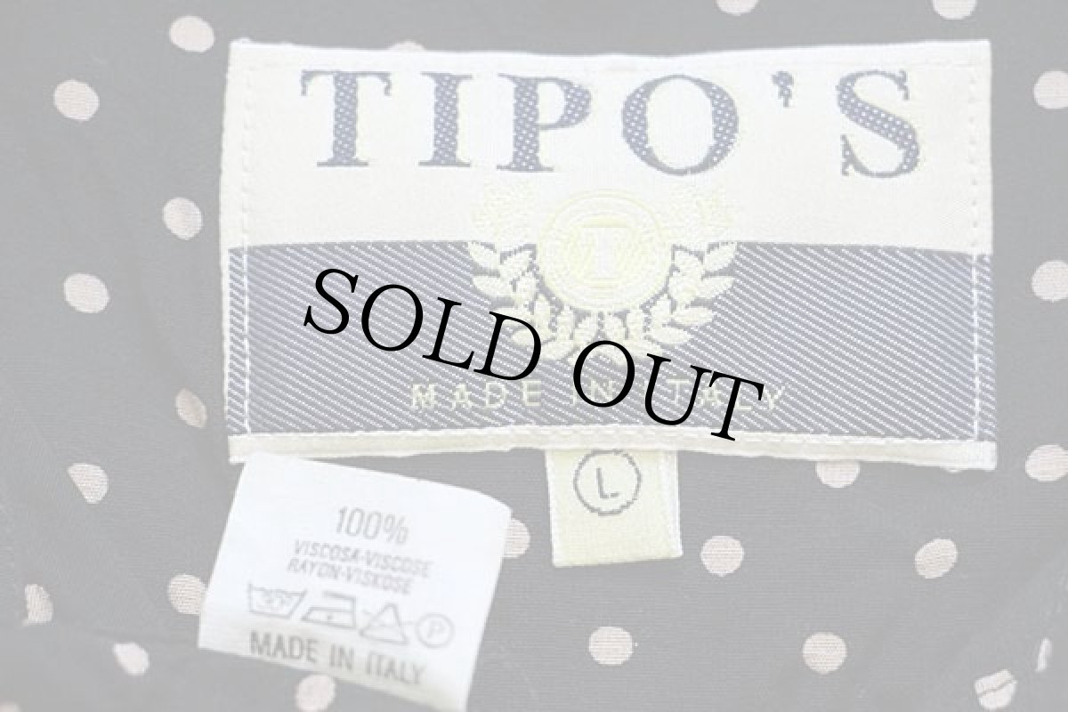 画像4: 80s イタリア製 TIPO'S ドット柄 半袖 レーヨンシャツ ブラック×ベージュ L (4)