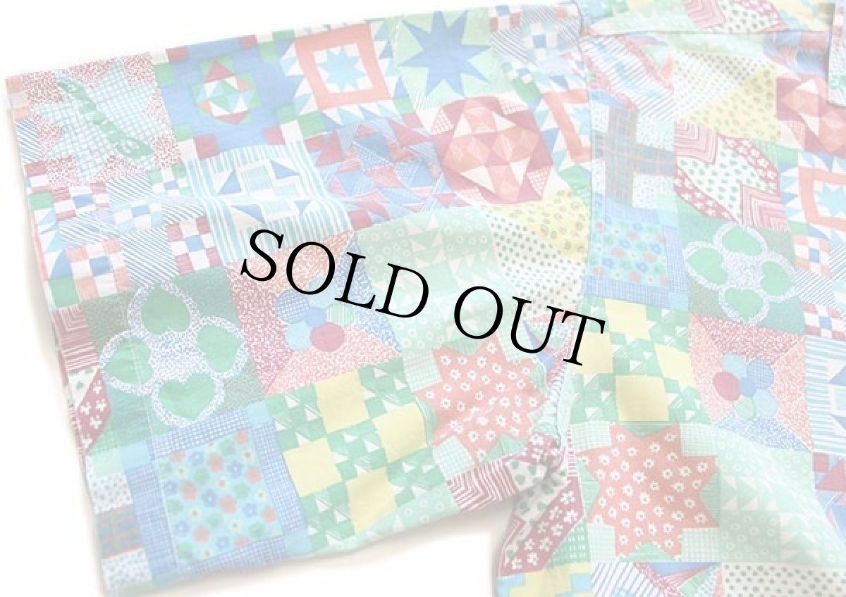 画像5: 90s ETNIC キルト パッチワーク柄 半袖 コットンシャツ L (5)