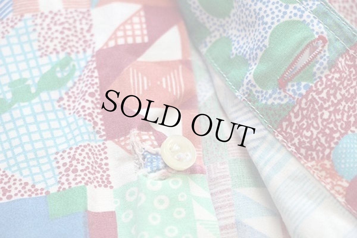 画像7: 90s ETNIC キルト パッチワーク柄 半袖 コットンシャツ L (7)