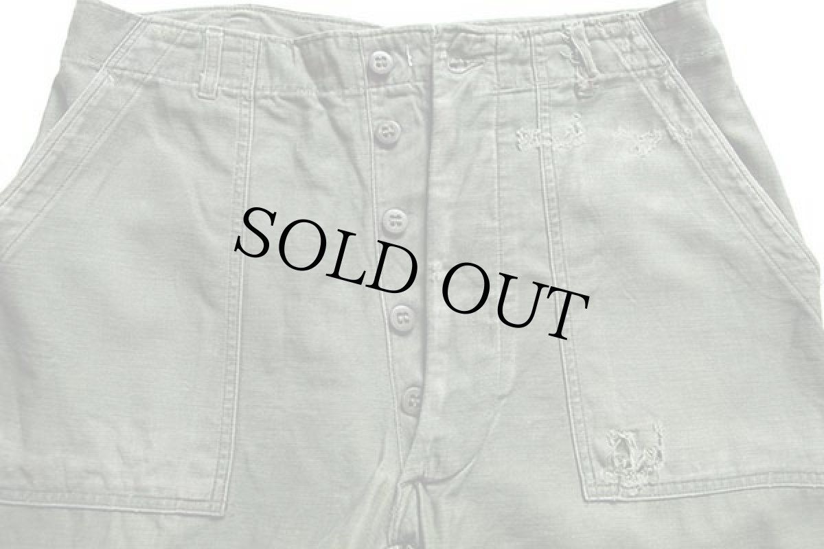 画像4: 60s 米軍 U.S.ARMY コットンサテン ユーティリティ ベイカーパンツ オリーブグリーン カスタム ボロ W34 L33 (4)