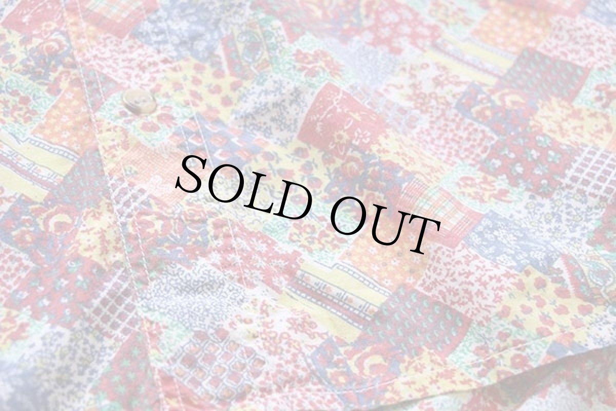 画像5: 90s SKIPPER 小花柄×総柄×チェック パッチワーク柄 半袖 コットンシャツ L★インド綿 (5)