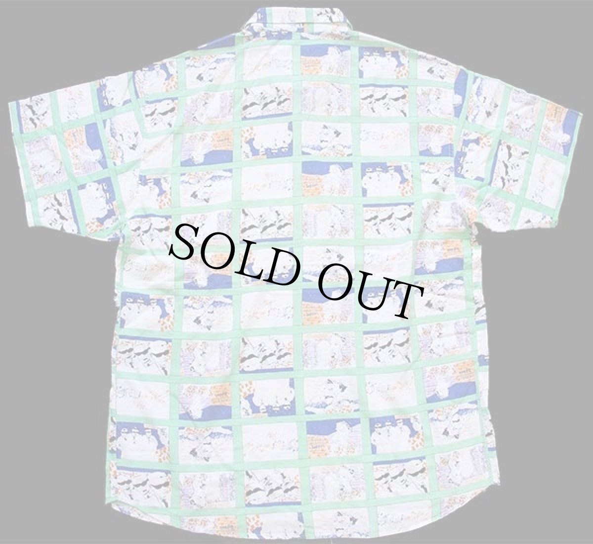 画像2: 80s イタリア製 CLEADER イラスト 総柄 染み込みプリント 半袖 コットンシャツ M (2)