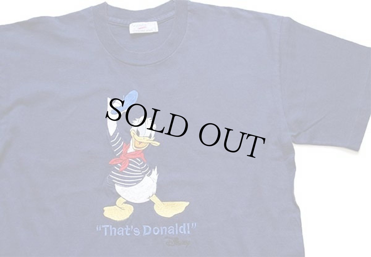 画像1: 90s イタリア製 Disneyディズニー ''That's Donald!'' ドナルドダック 刺繍 コットンTシャツ 紺 (1)