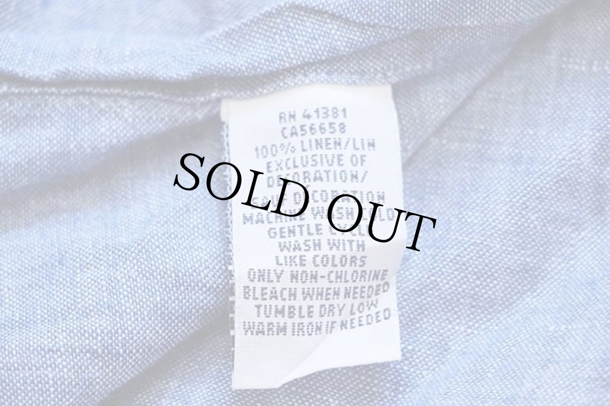 画像5: ラルフローレン ワンポイント ボタンダウン リネンシャツ ブルー XL (5)