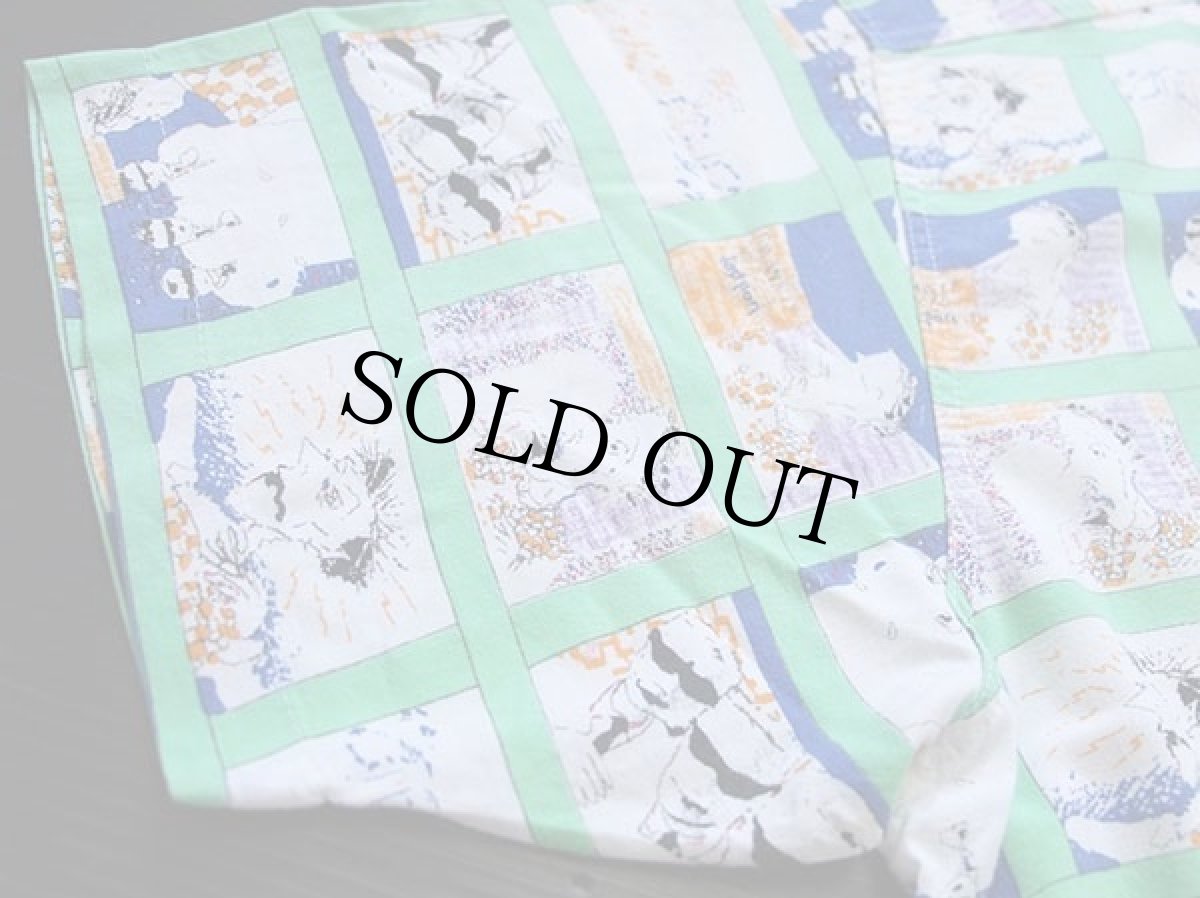 画像6: 80s イタリア製 CLEADER イラスト 総柄 染み込みプリント 半袖 コットンシャツ M (6)