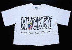 画像1: 90s Mickey by Jerry Leigh ミッキー マウス 染み込みプリント ショート丈 コットンTシャツ 白 (1)