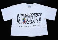画像1: 90s Mickey by Jerry Leigh ミッキー マウス 染み込みプリント ショート丈 コットンTシャツ 白 (1)
