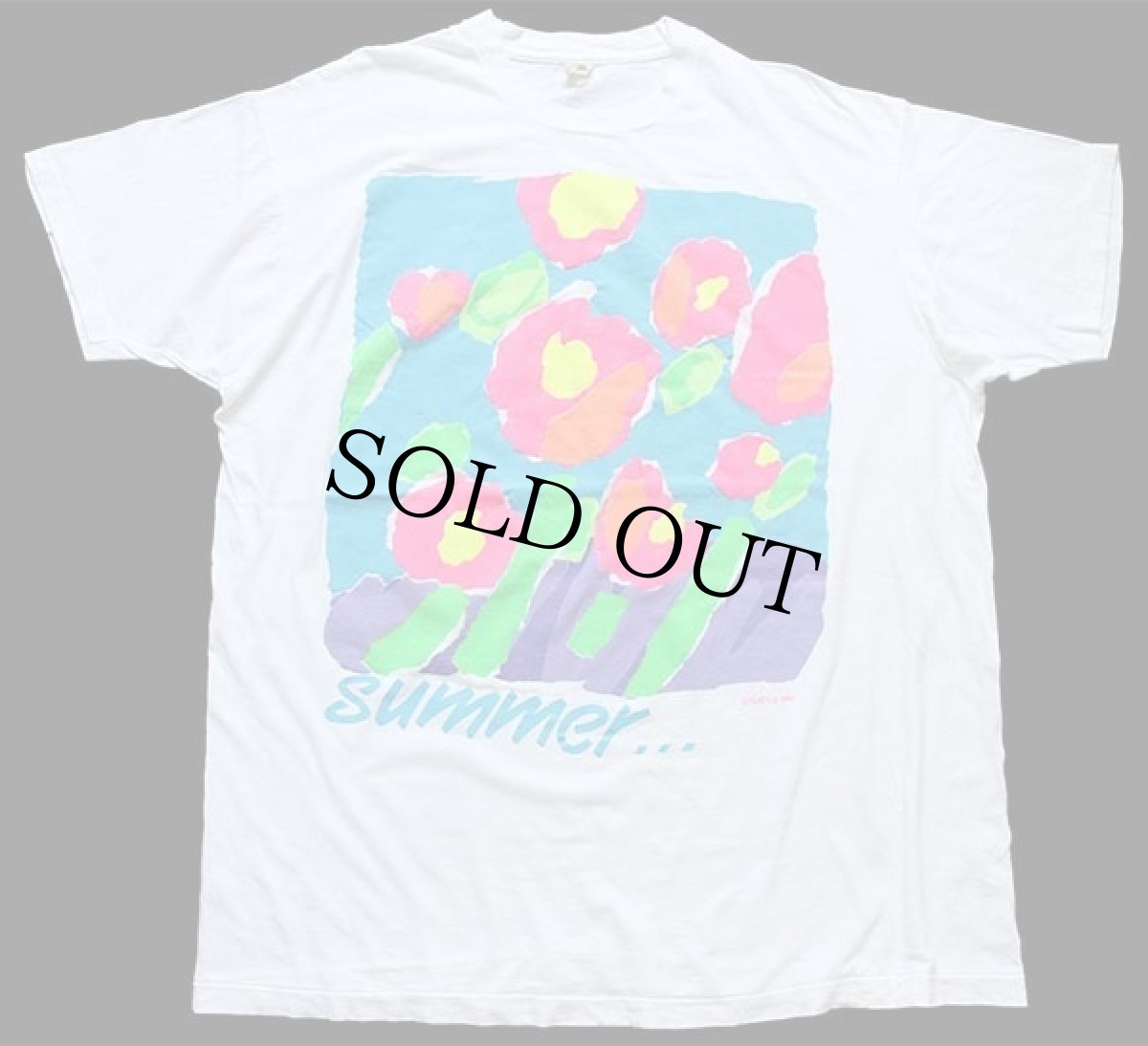 画像2: 80s USA製 summer... フラワー アート 蛍光プリント コットンTシャツ 白 XXXL★特大 (2)