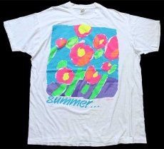 画像2: 80s USA製 summer... フラワー アート 蛍光プリント コットンTシャツ 白 XXXL★特大 (2)