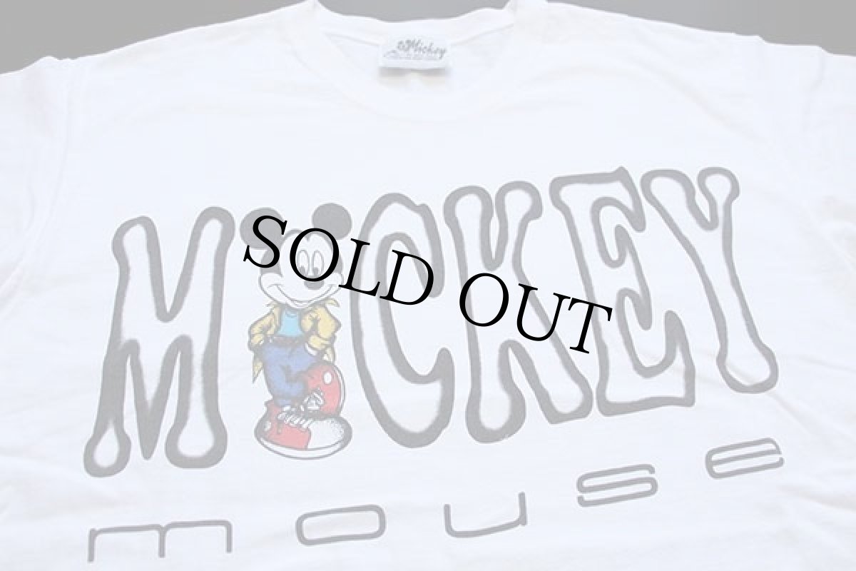 画像3: 90s Mickey by Jerry Leigh ミッキー マウス 染み込みプリント ショート丈 コットンTシャツ 白 (3)