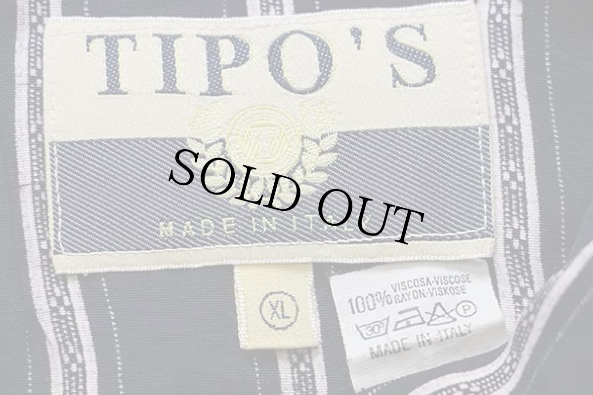 画像4: 80s イタリア製 TIPO'S ストライプ 半袖 レーヨンシャツ 紺×白 XL (4)