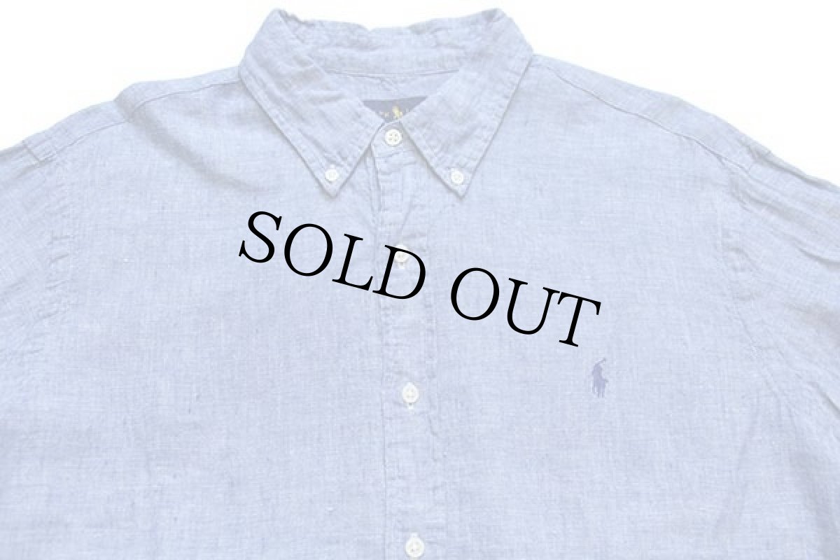 画像3: ラルフローレン ワンポイント ボタンダウン リネンシャツ ブルー XL (3)