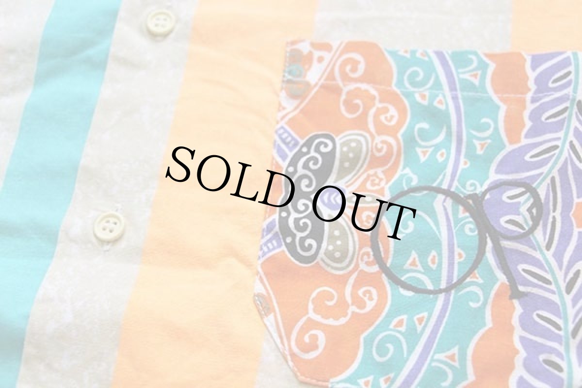 画像6: 80s イタリア製 OP ocean pacificオーシャンパシフィック WORLD TEAM クレイジーパターン ストライプ×総柄 半袖 コットンシャツ (6)