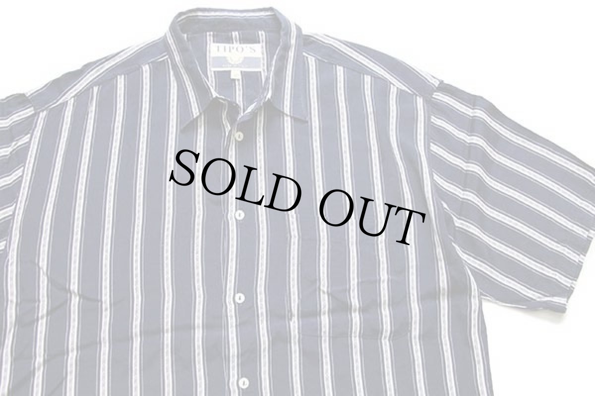 画像3: 80s イタリア製 TIPO'S ストライプ 半袖 レーヨンシャツ 紺×白 XL (3)
