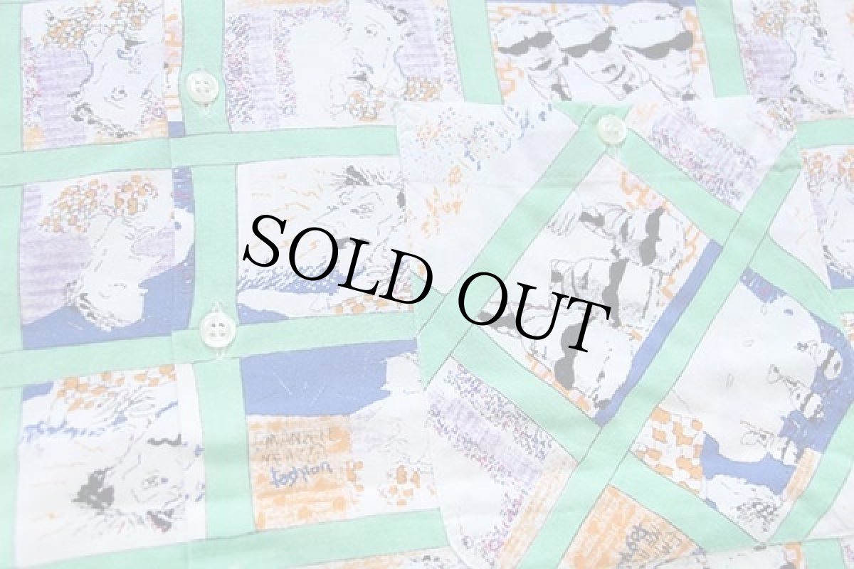 画像5: 80s イタリア製 CLEADER イラスト 総柄 染み込みプリント 半袖 コットンシャツ M (5)