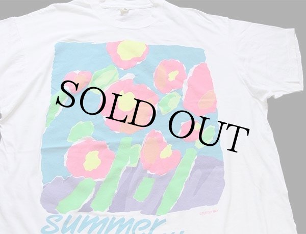 80s USA製 summer フラワー アート 蛍光プリント コットンT